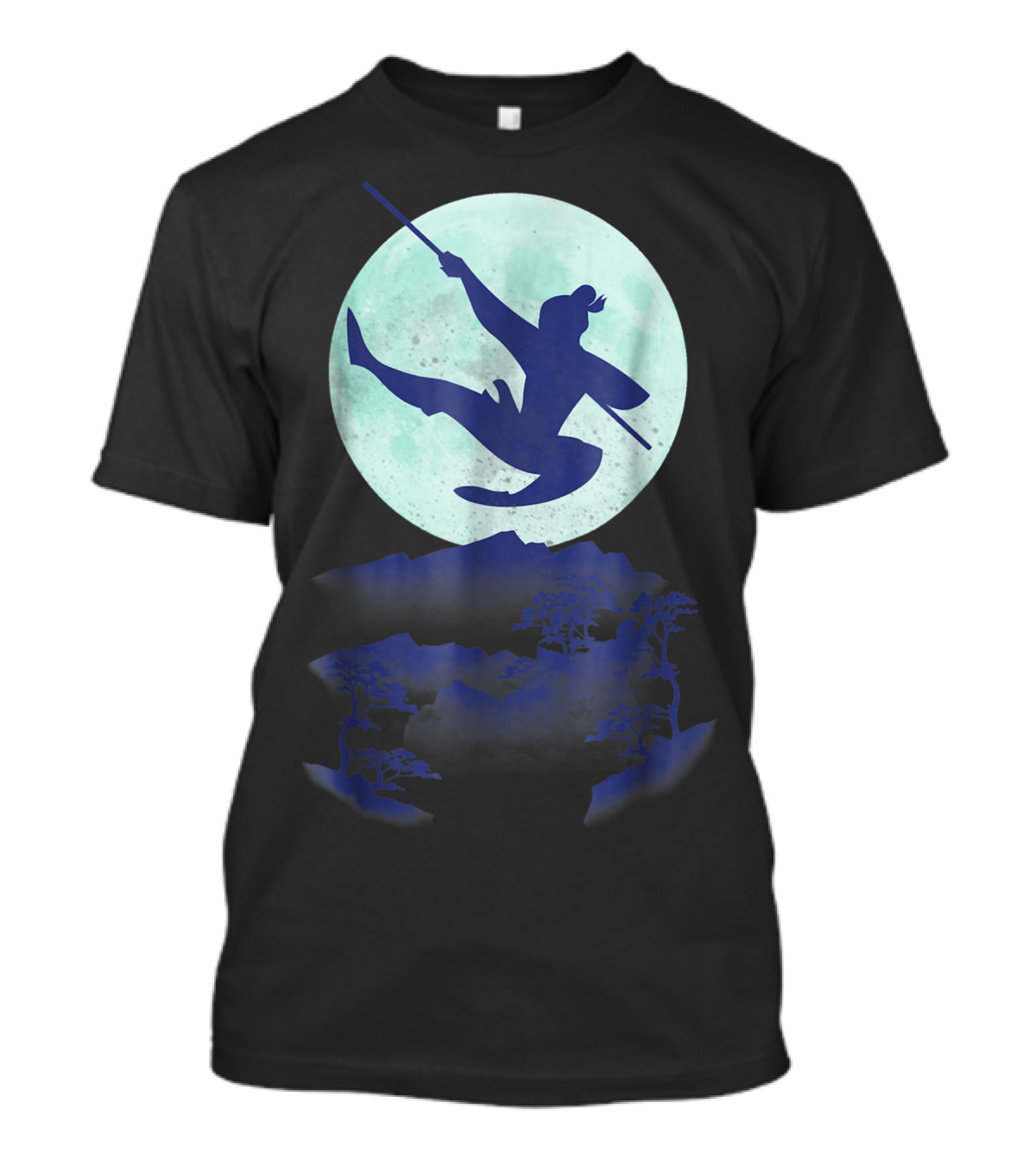 Disney Mulan Warrior Jump Against Full Moon Night Sky T-Shirt