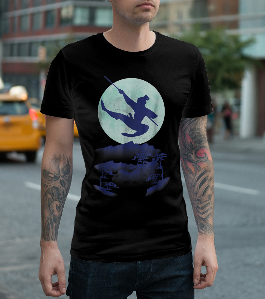 Disney Mulan Warrior Jump Against Full Moon Night Sky T-Shirt