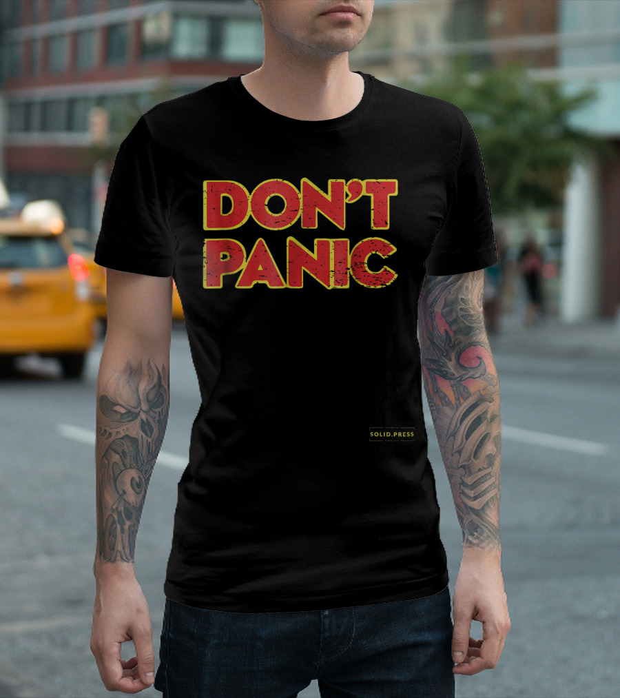 Don't Panic Solid Press Hitchhiker's Guide Inspired T-Shirt