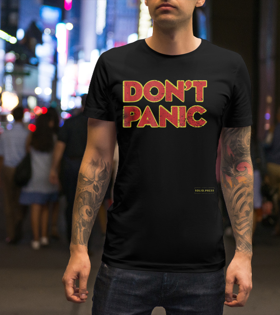 Don't Panic Solid Press Hitchhiker's Guide Inspired T-Shirt