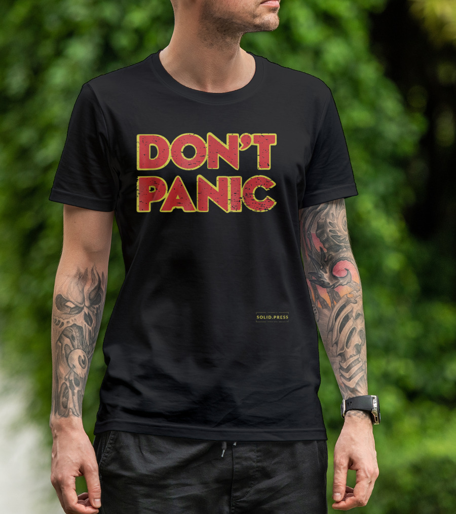 Don't Panic Solid Press Hitchhiker's Guide Inspired T-Shirt