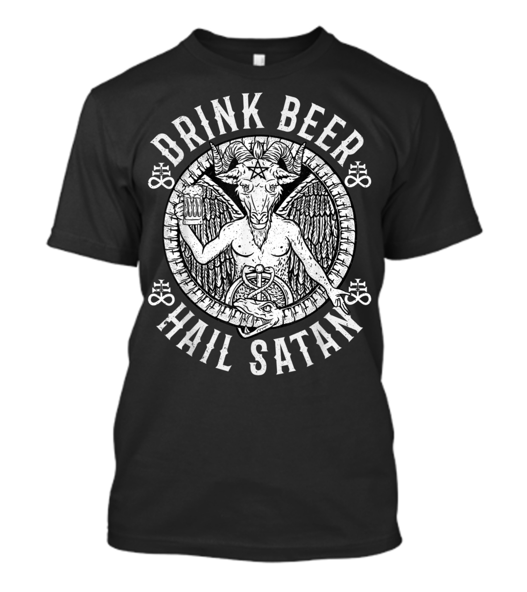 Drink Beer Hail Satan Baphomet Goat Pentagram T-Shirt