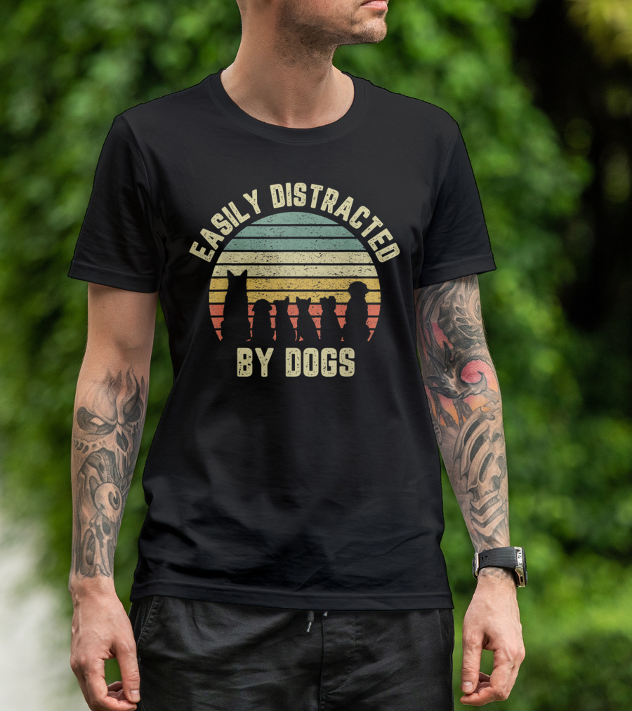 Easily Distracted By Dogs Retro Sunset T-Shirt
