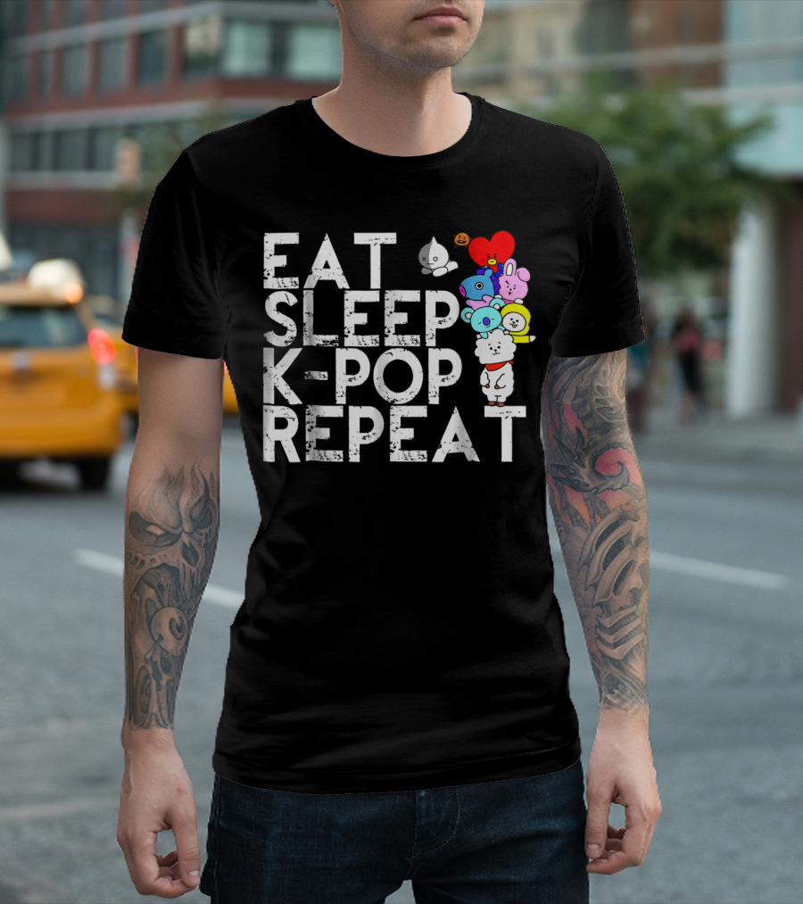 Eat Sleep Kpop Repeat Korean Kpop Fan BT21 Characters T-Shirt