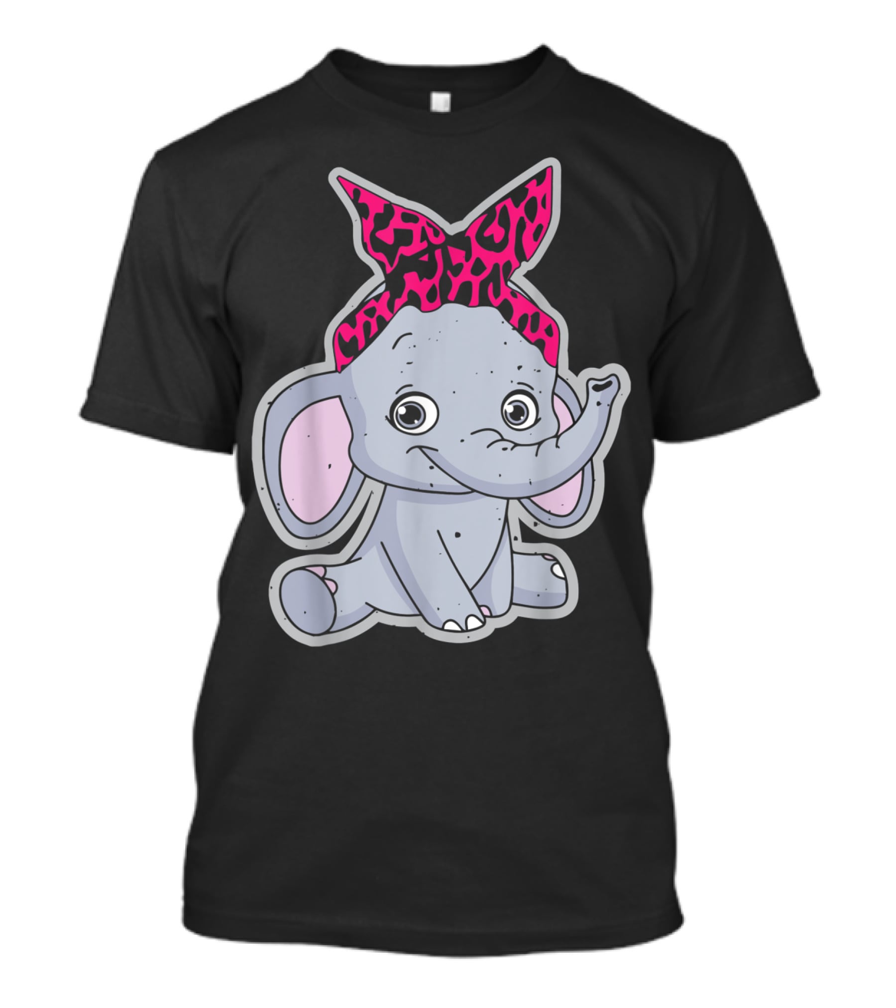 Elephants Cute Cartoon With Pink Leopard Bow T-Shirt