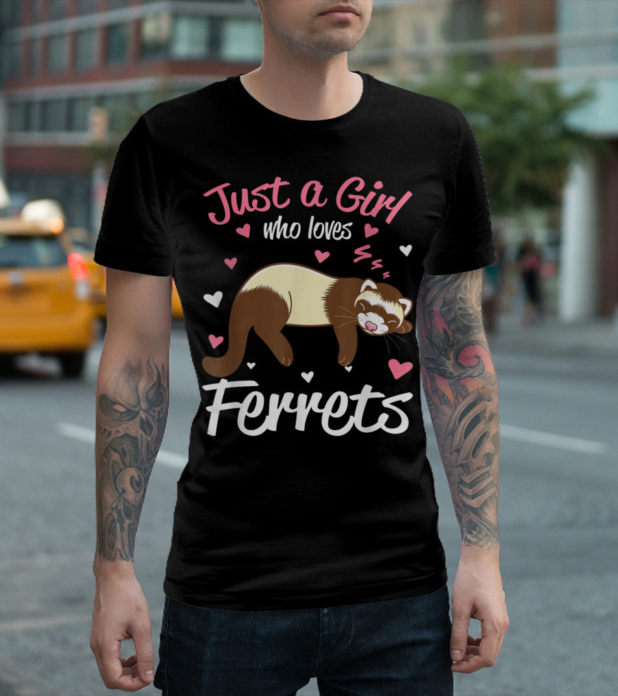 Just a Girl Who Loves Ferrets with Heart Accents T-Shirt