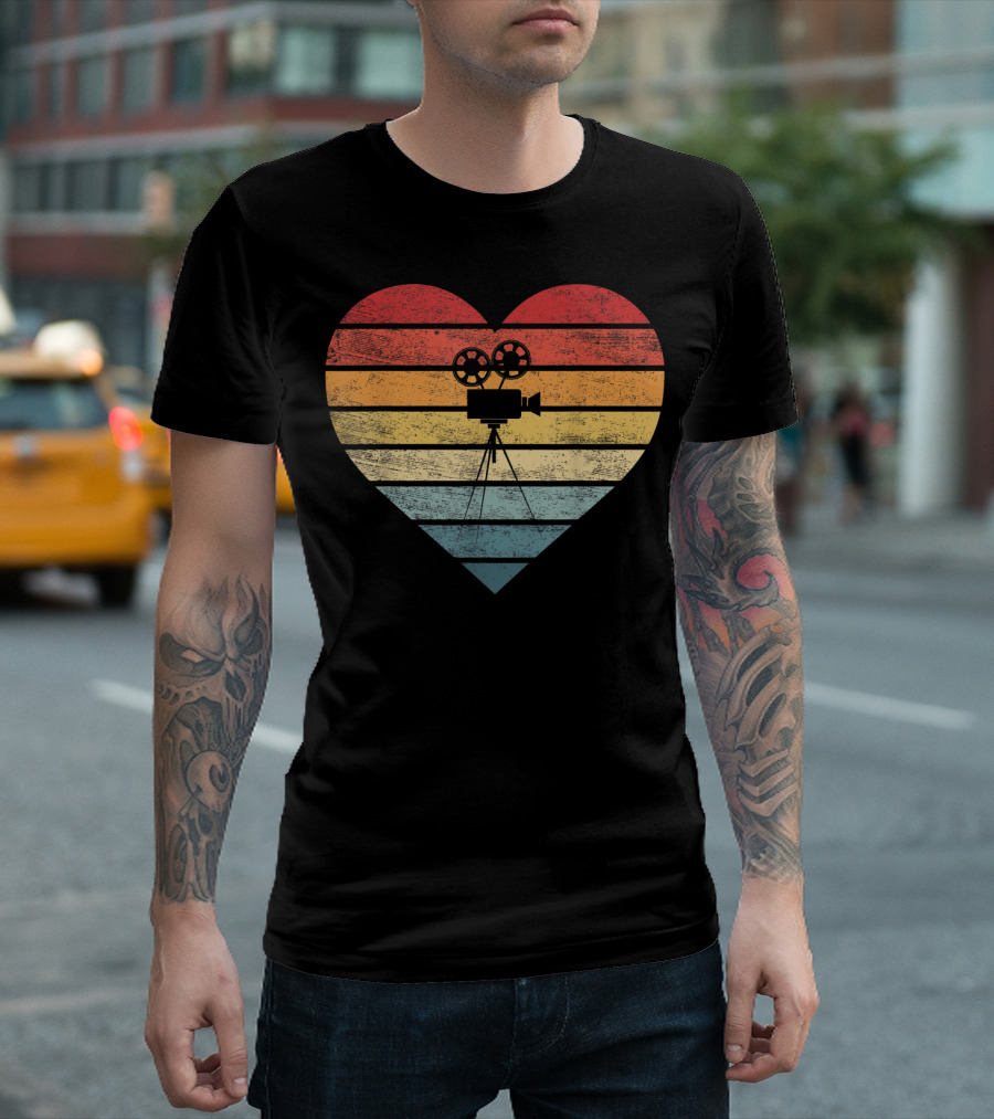 Filmmaker Sunset Heart Camera Film Retro T-Shirt