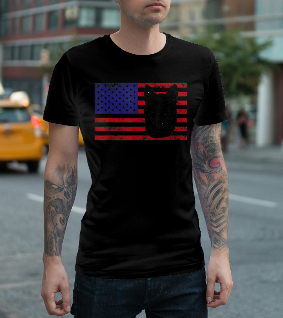 Funny Akita Dog Lover Owner American Flag Dog Head T-Shirt