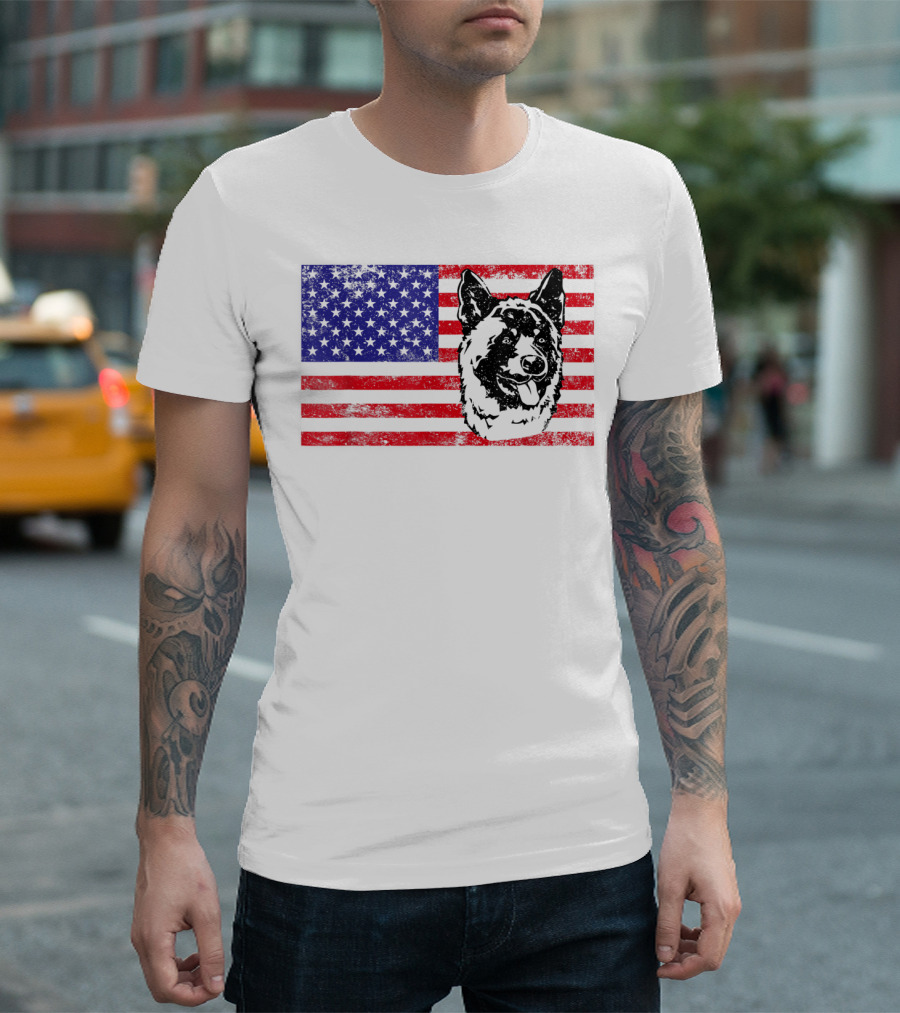 Funny Akita Dog Lover Owner American Flag Dog Head T-Shirt