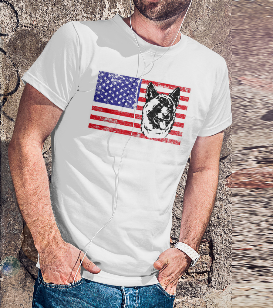 Funny Akita Dog Lover Owner American Flag Dog Head T-Shirt