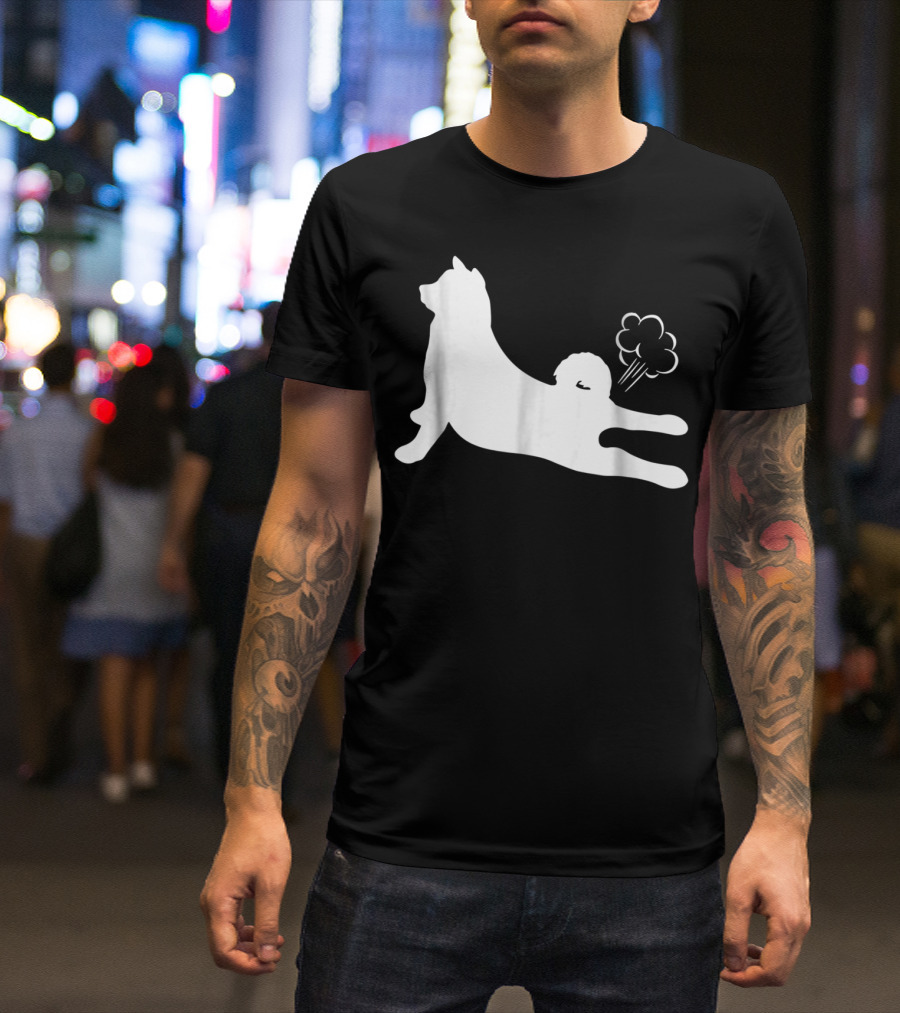 Funny Akita Farting Fart Dog Silhouette With Farts T-Shirt