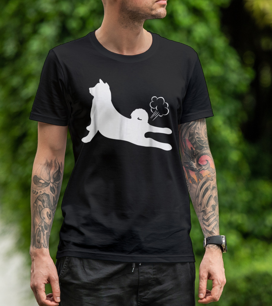 Funny Akita Farting Fart Dog Silhouette With Farts T-Shirt
