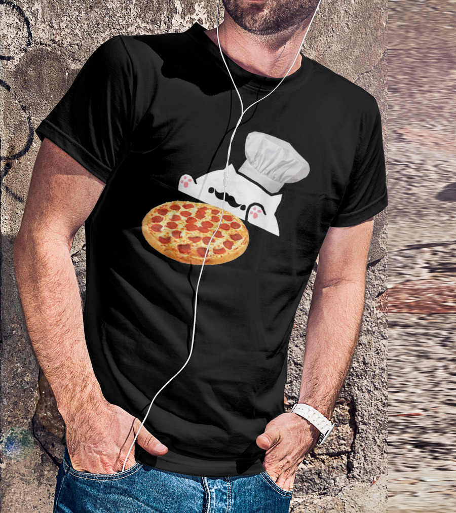 Bongo Cat Pizza Chef With Mustache And Pepperoni Pizza Humor T-Shirt