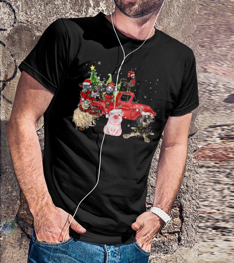 Funny Farmer Christmas Santa Cow Pig Sheep Chicken Truck T-Shirt