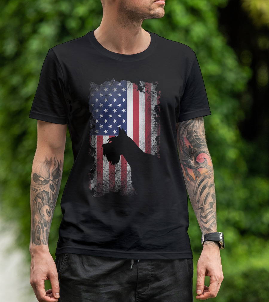 Giant Schnauzer Silhouette With American Flag USA Patriotic T-Shirt