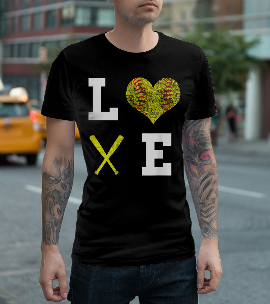 LOVE Softball Heart Bat Stitch Girls Softballism T-Shirt