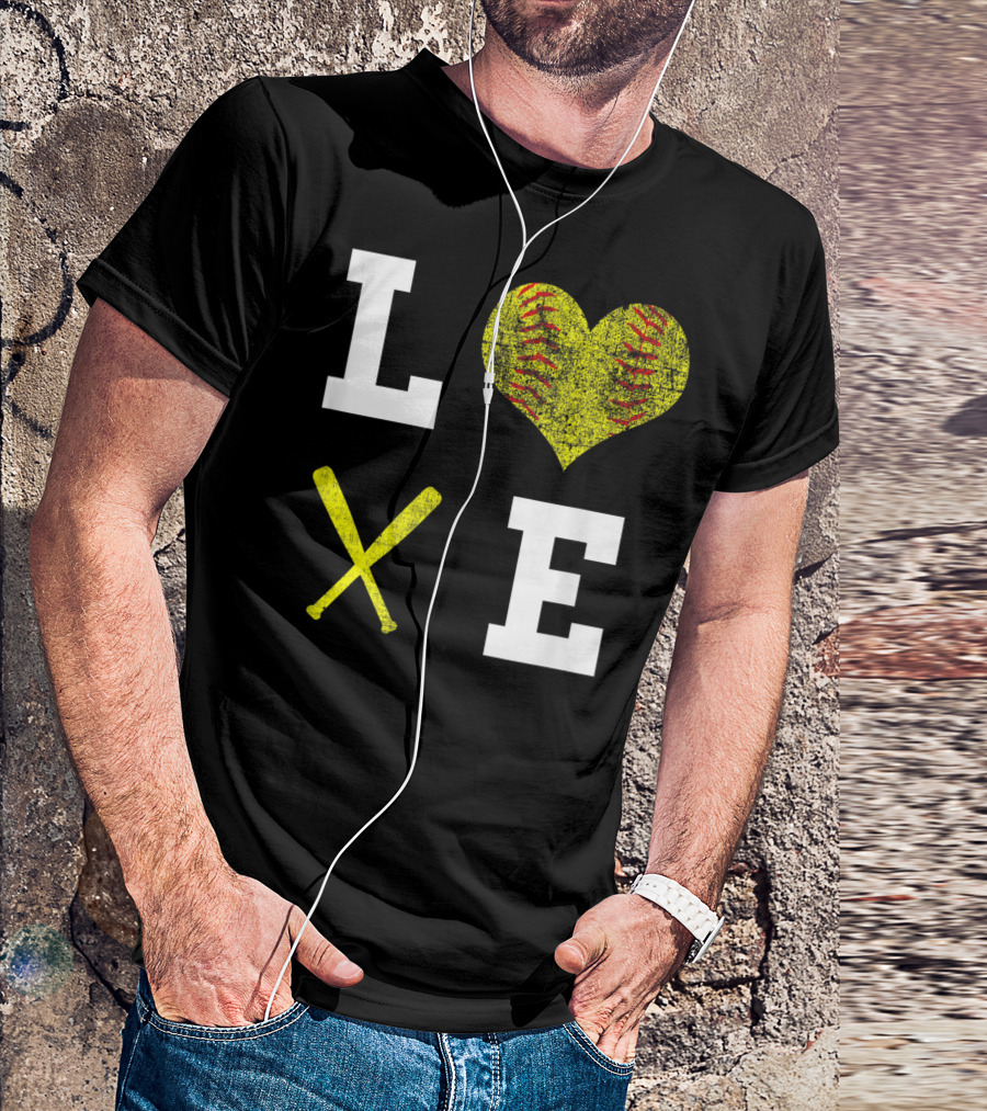 LOVE Softball Heart Bat Stitch Girls Softballism T-Shirt