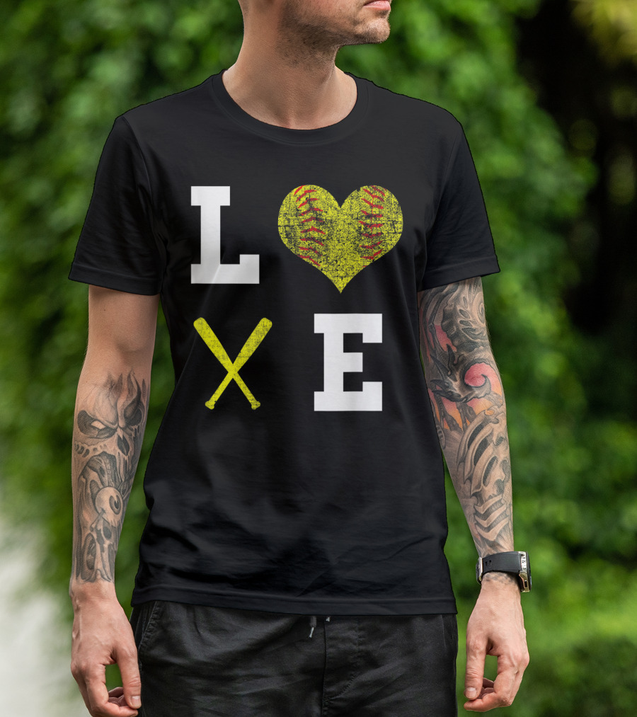 LOVE Softball Heart Bat Stitch Girls Softballism T-Shirt