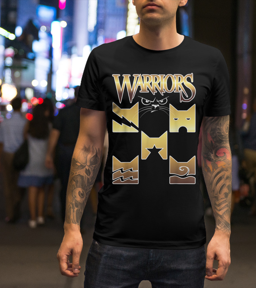 WARRIORS Golden Clan Cat Icons With Lightning, Eye, Star, Wave Symbols T-Shirt