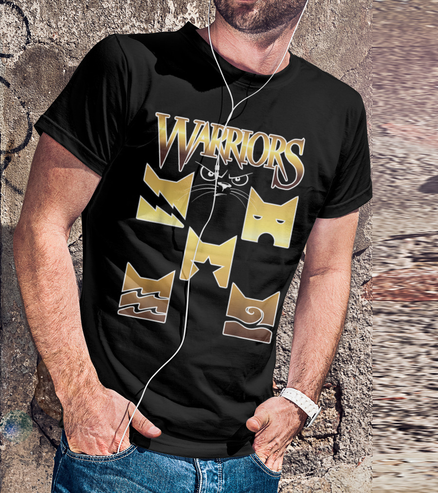 WARRIORS Golden Clan Cat Icons With Lightning, Eye, Star, Wave Symbols T-Shirt