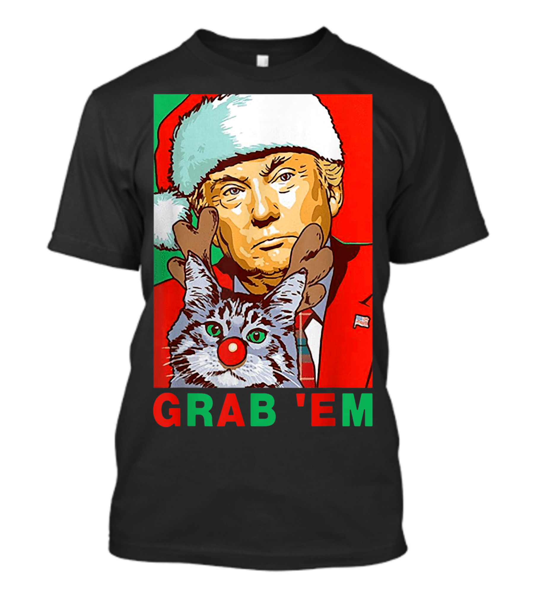 GRAB 'EM Donald Trump Santa Reindeer Cat Christmas T-Shirt