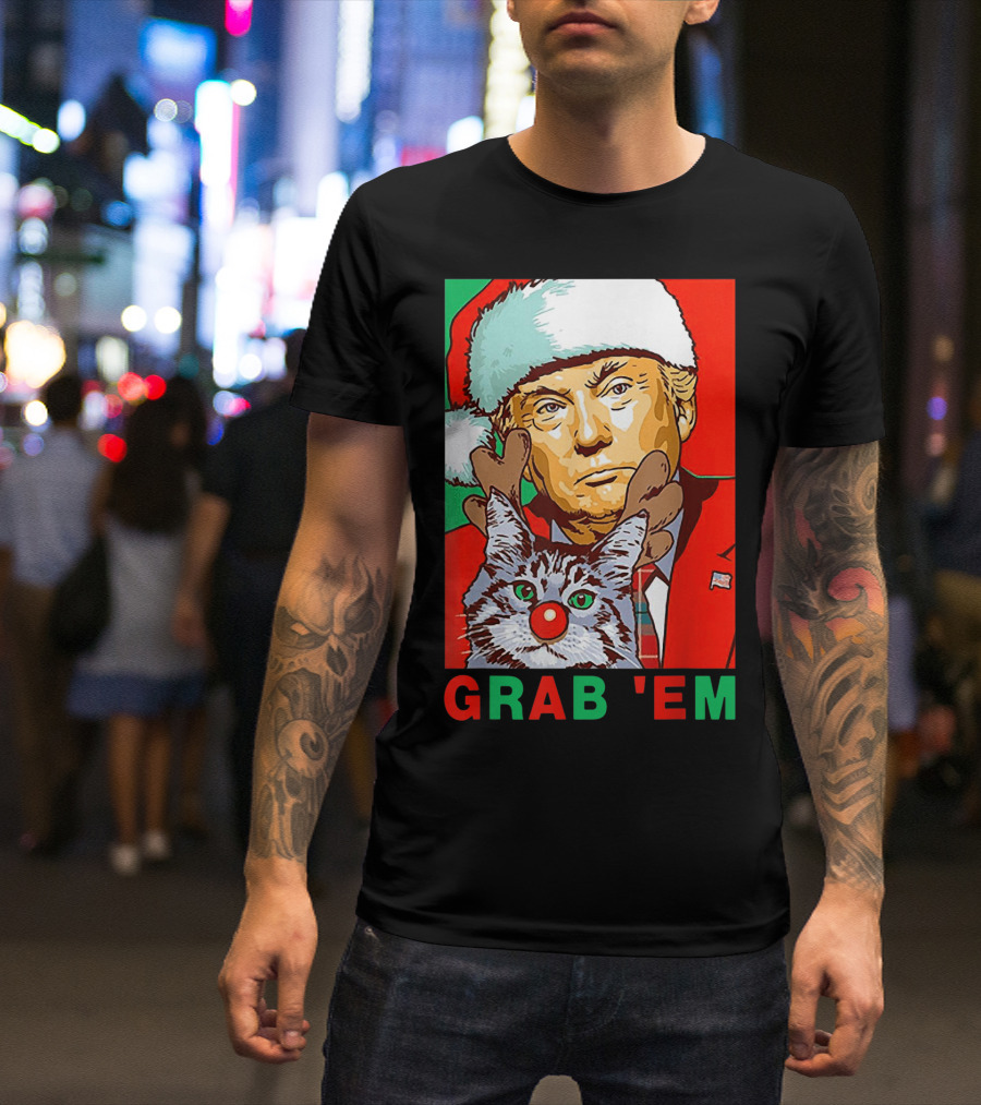 GRAB 'EM Donald Trump Santa Reindeer Cat Christmas T-Shirt