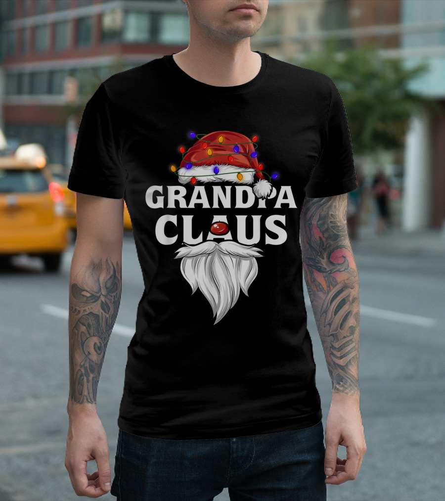 Grandpa Claus Santa Hat Christmas Lights Beard T-Shirt
