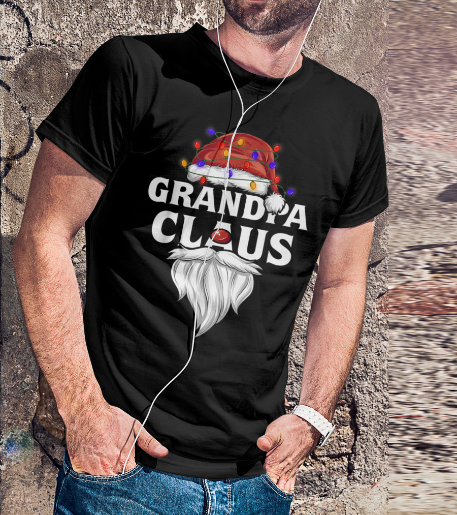 Grandpa Claus Santa Hat Christmas Lights Beard T-Shirt