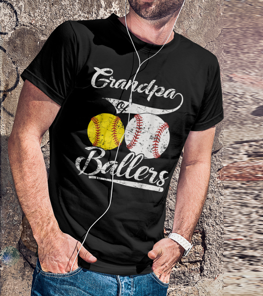 Grandpa Of Ballers Baseball Softball T-Shirt
