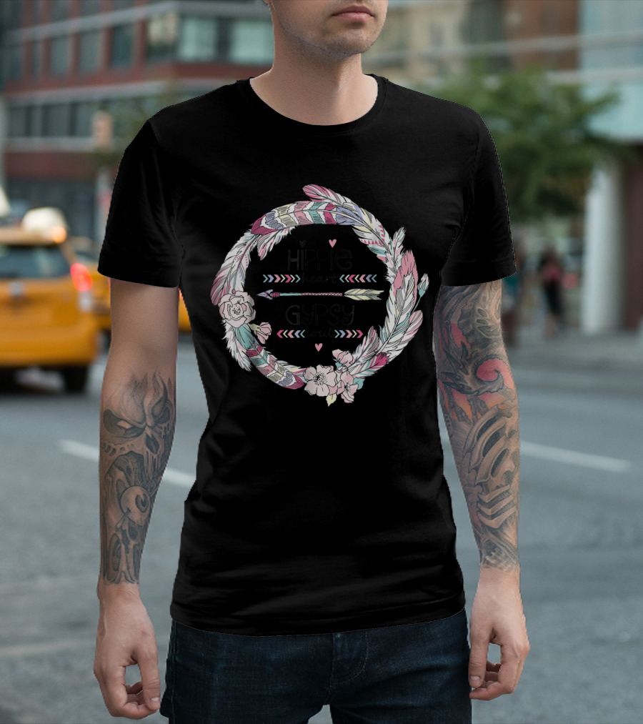 Hippie Heart Gypsy Soul Feather Wreath and Arrow T-Shirt