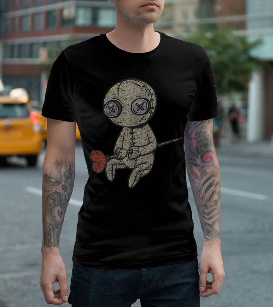 Halloween Heartbroken Suffering Sewed Doll With Red Heart T-Shirt