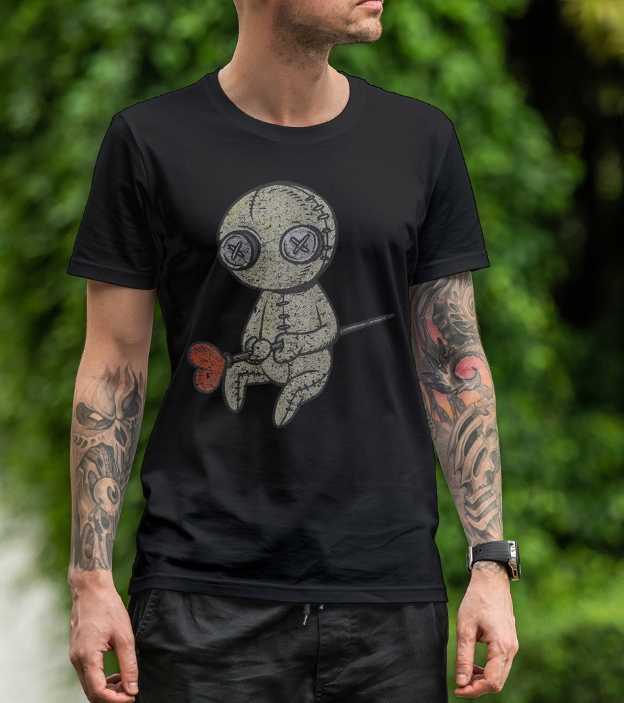Halloween Heartbroken Suffering Sewed Doll With Red Heart T-Shirt