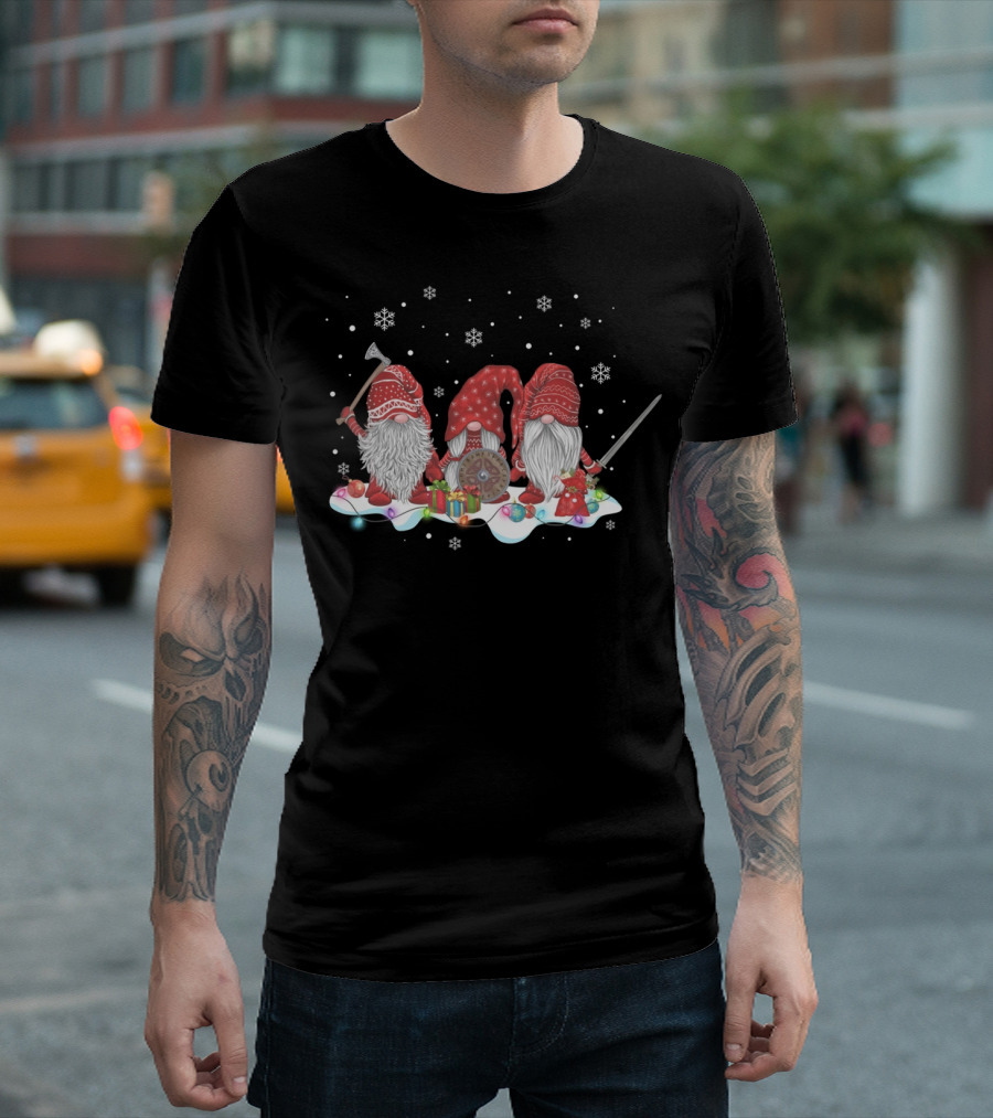 Hanging With Red Gnomies Viking Mythology Norse Gnome Snowflakes Shield Axe Sword T-Shirt