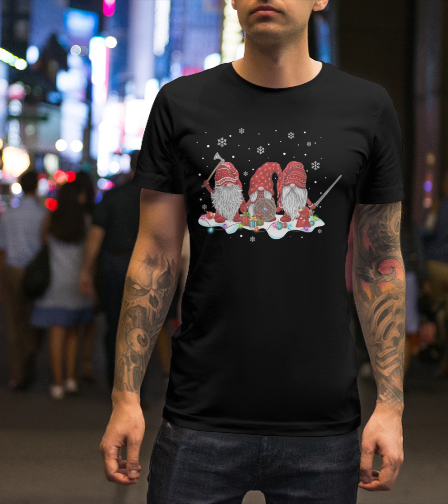 Hanging With Red Gnomies Viking Mythology Norse Gnome Snowflakes Shield Axe Sword T-Shirt