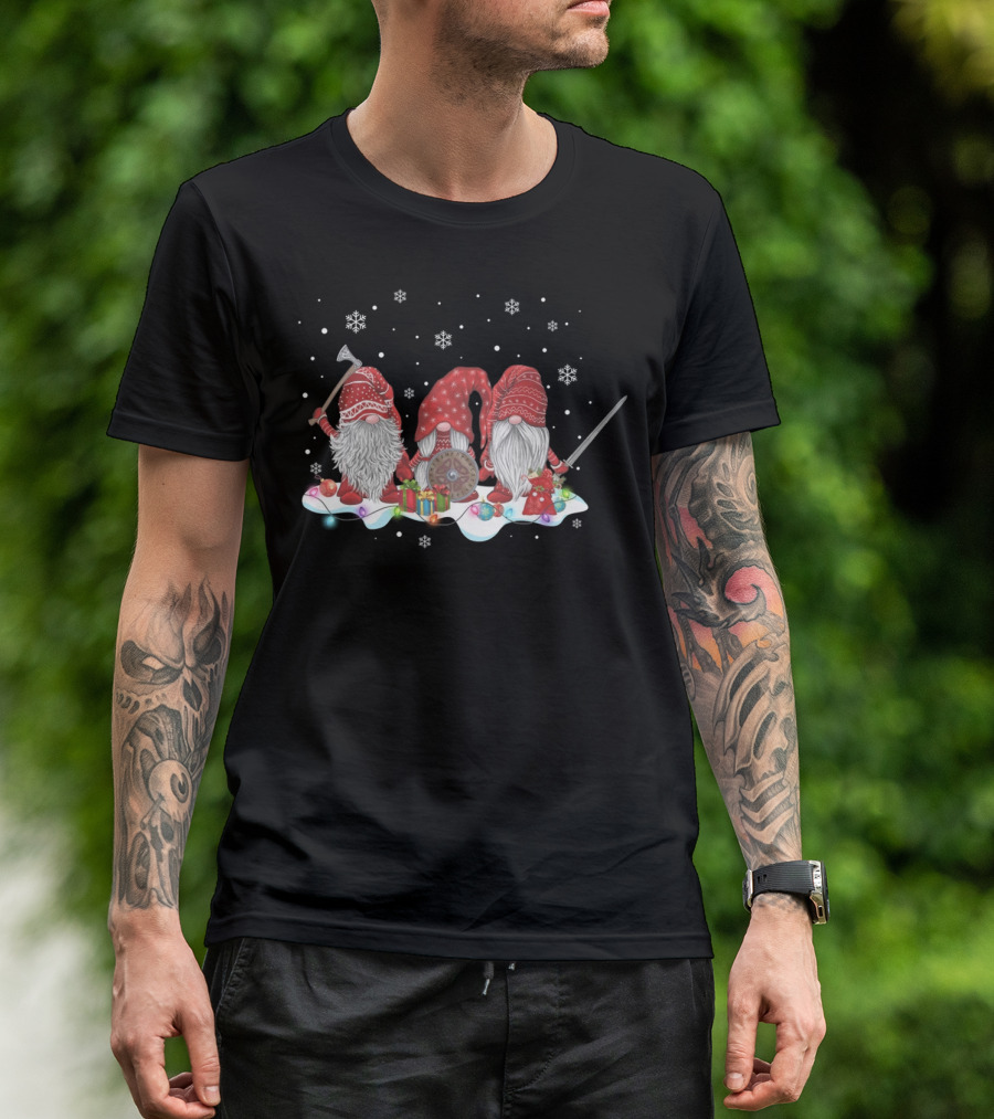 Hanging With Red Gnomies Viking Mythology Norse Gnome Snowflakes Shield Axe Sword T-Shirt