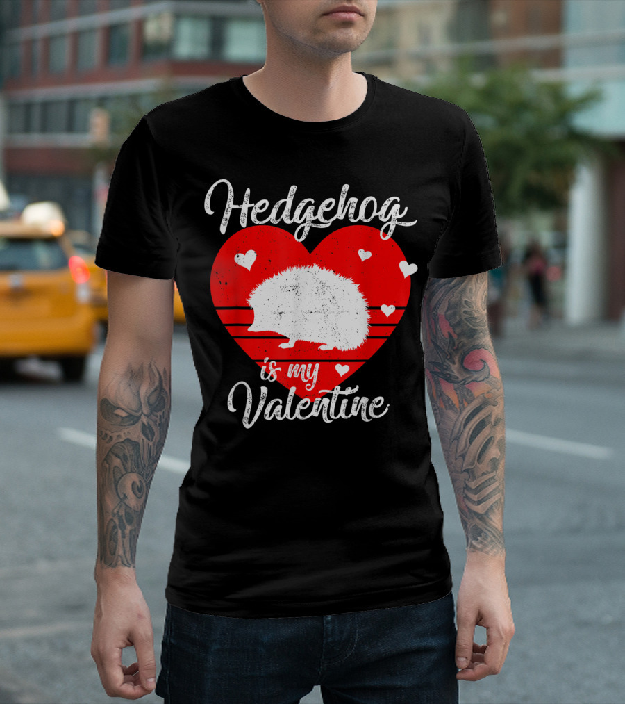 Hedgehog Is My Valentine Heart Silhouette with Small Hearts T-Shirt