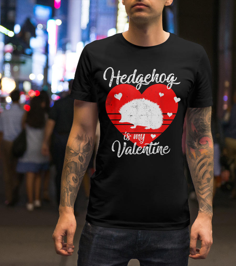Hedgehog Is My Valentine Heart Silhouette With Small Hearts T-Shirt