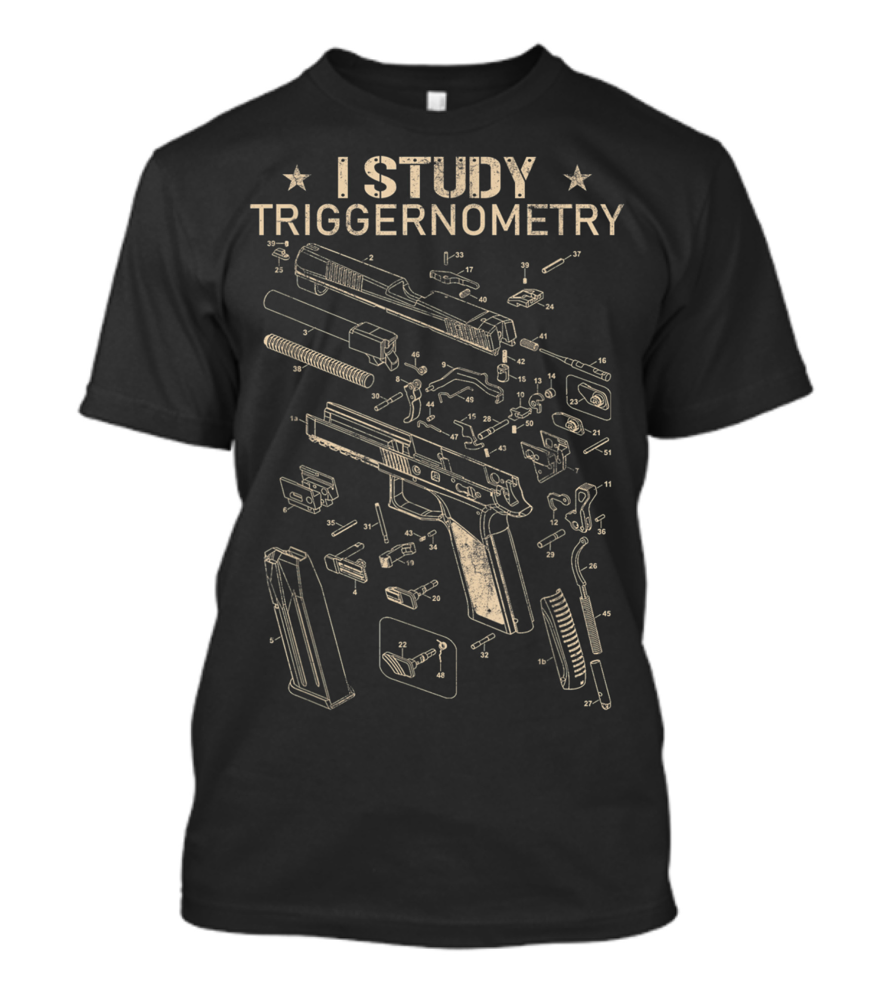 I Study Triggernometry Gun Veteran Diagram Assembly T-Shirt