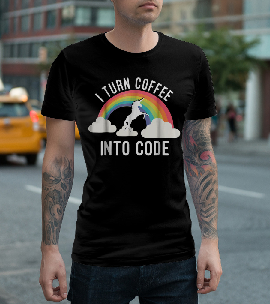 I Turn Coffee Into Code Unicorn Rainbow T-Shirt