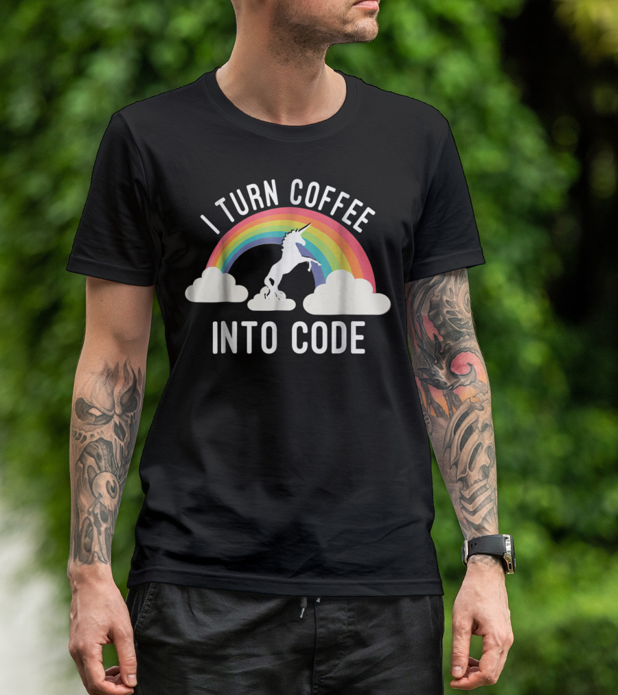 I Turn Coffee Into Code Unicorn Rainbow T-Shirt