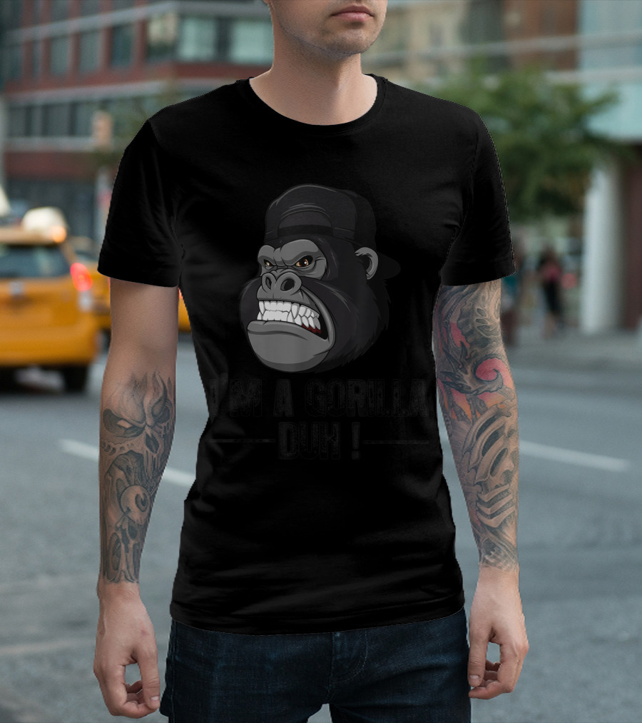 I'm A Gorilla Duh Grinning Gorilla Head in Black Cap T-Shirt