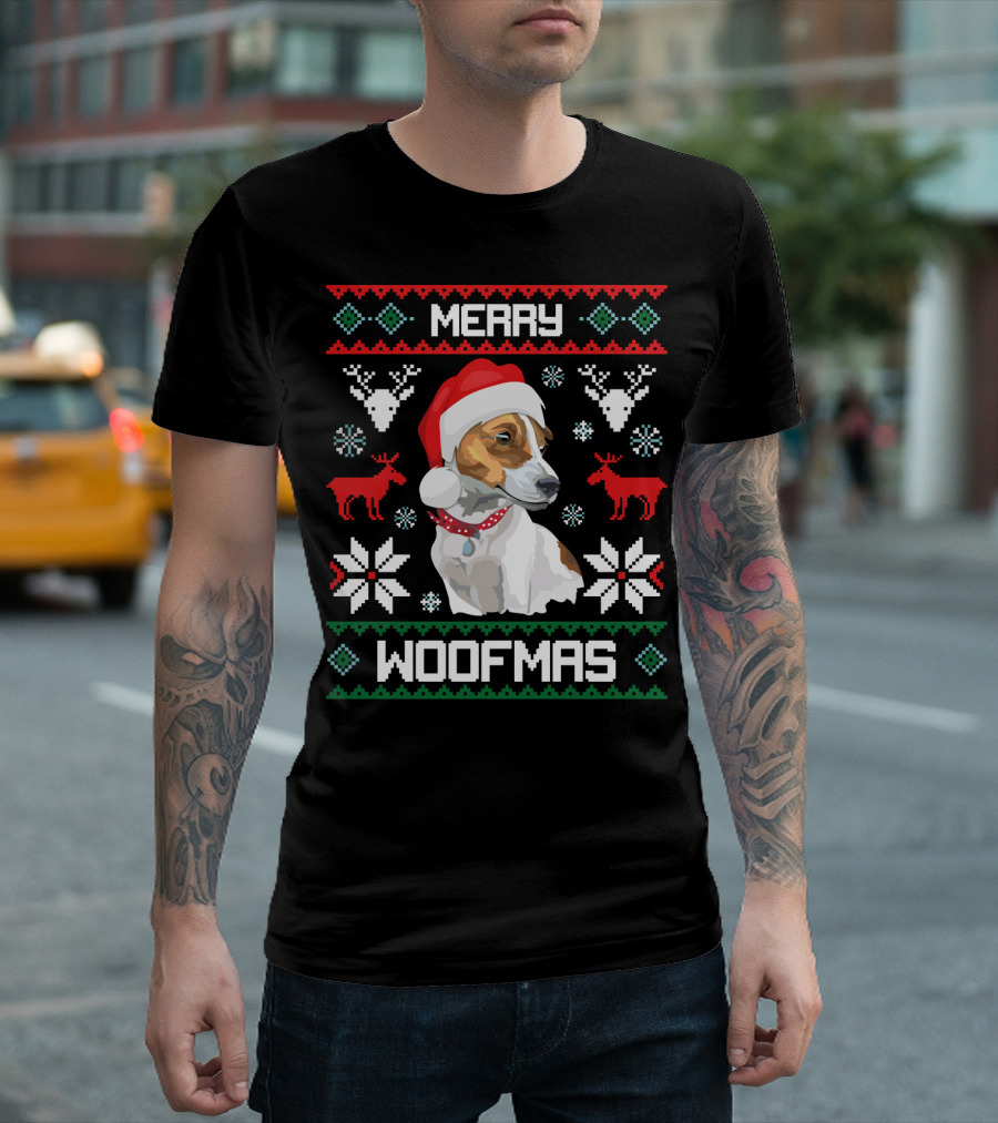 Merry Woofmas Jack Russell Terrier Dog Christmas Santa Hat T-Shirt