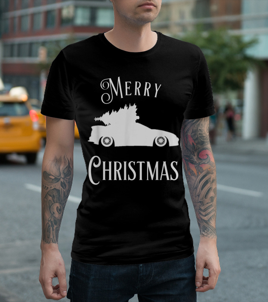 Merry Christmas Tree on Lowered Car T-Shirt