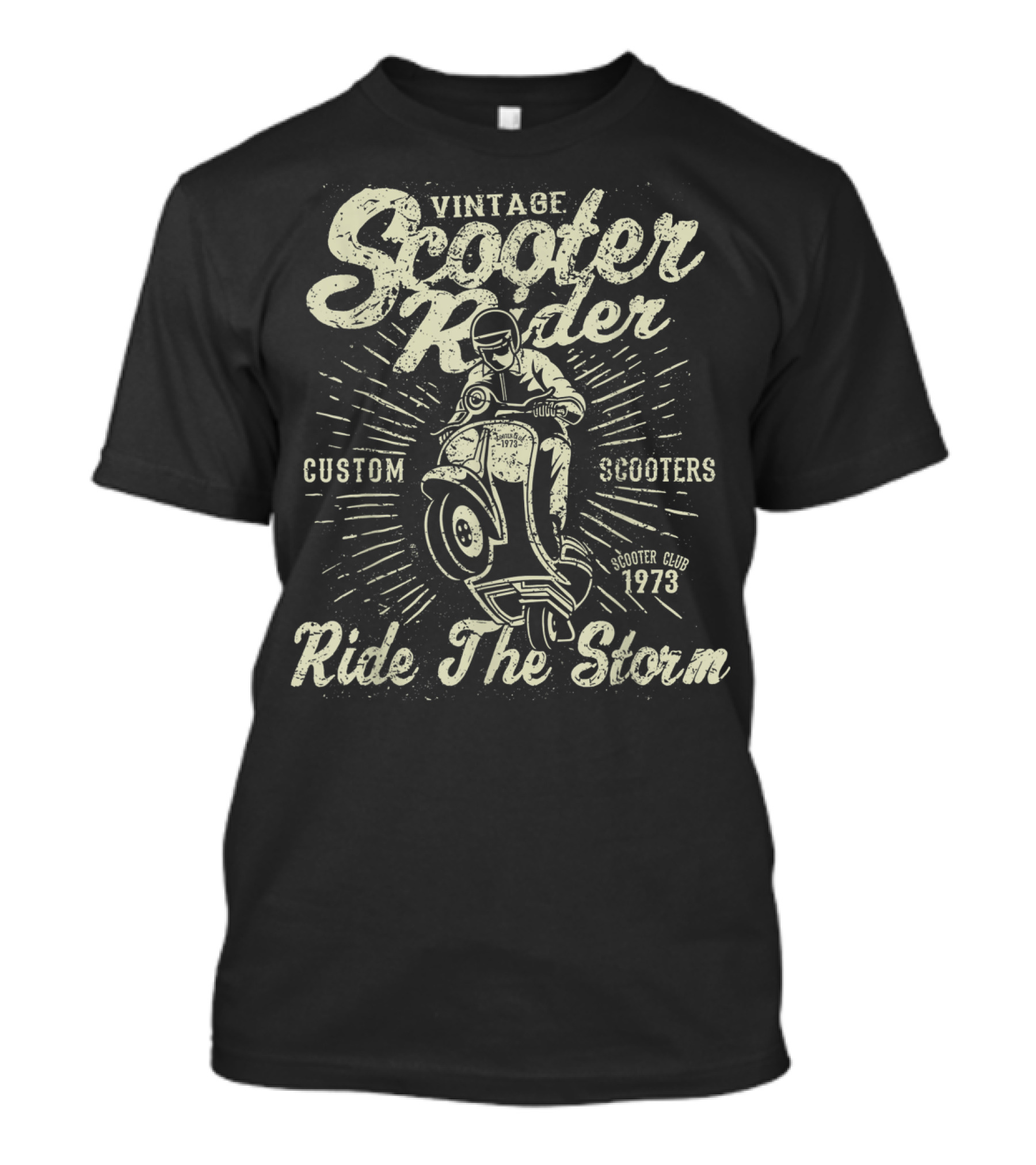 Vintage Scooter Rider Custom Scooters Club 1973 Ride The Storm T-Shirt