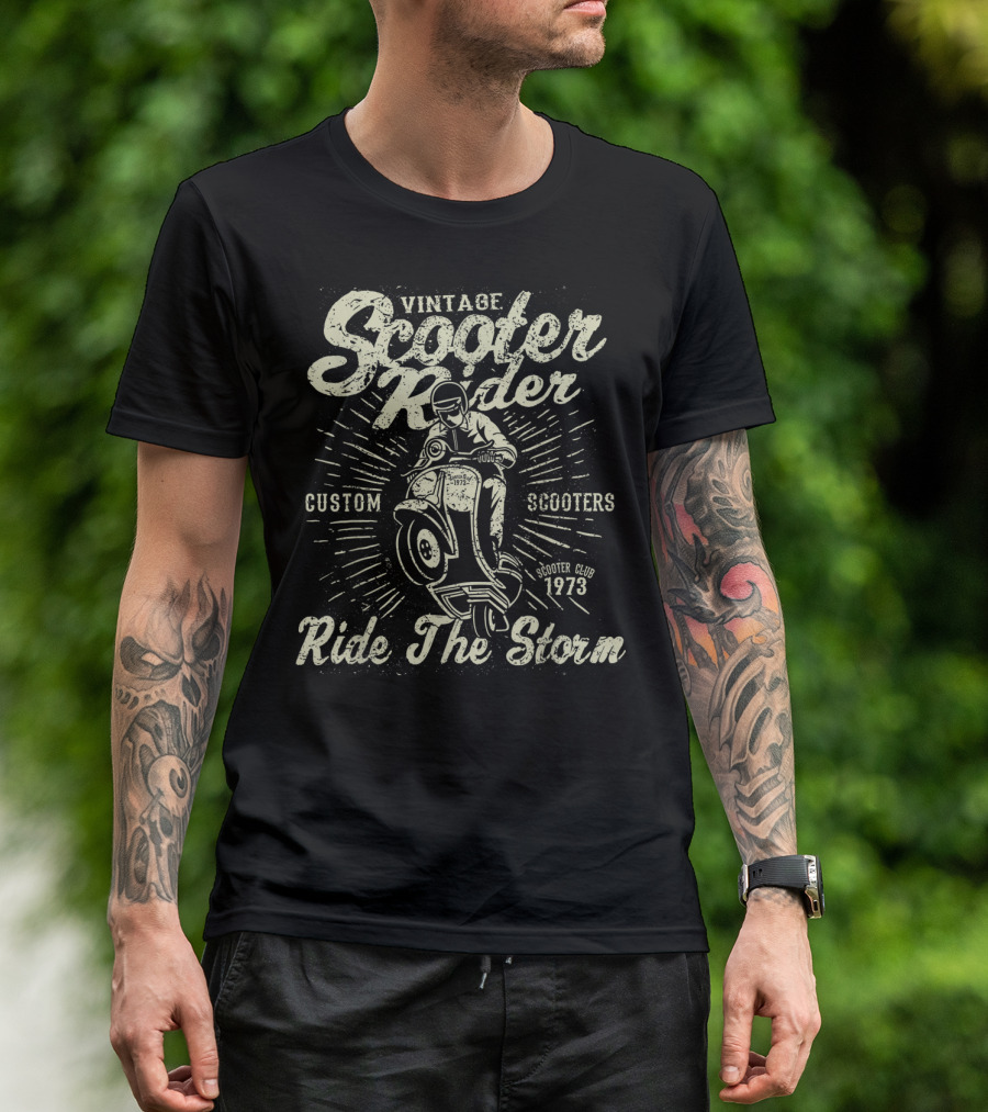 Vintage Scooter Rider Custom Scooters Club 1973 Ride The Storm T-Shirt