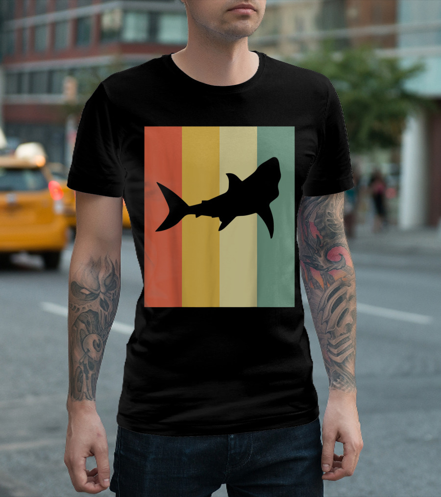 Shark Silhouette Retro Stripes T-Shirt