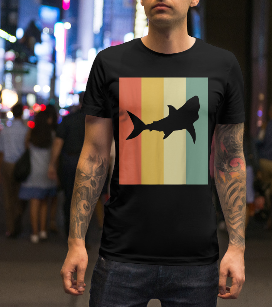 Shark Silhouette Retro Stripes T-Shirt