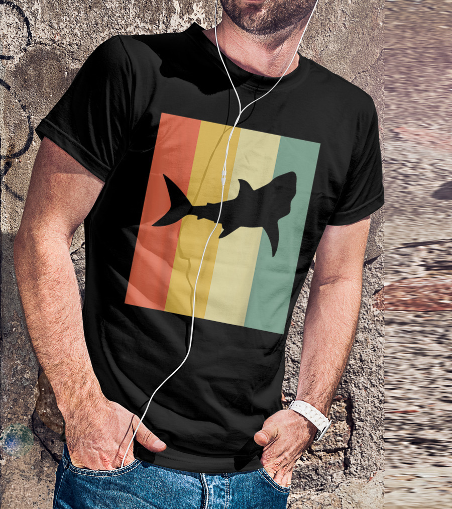 Shark Silhouette Retro Stripes T-Shirt