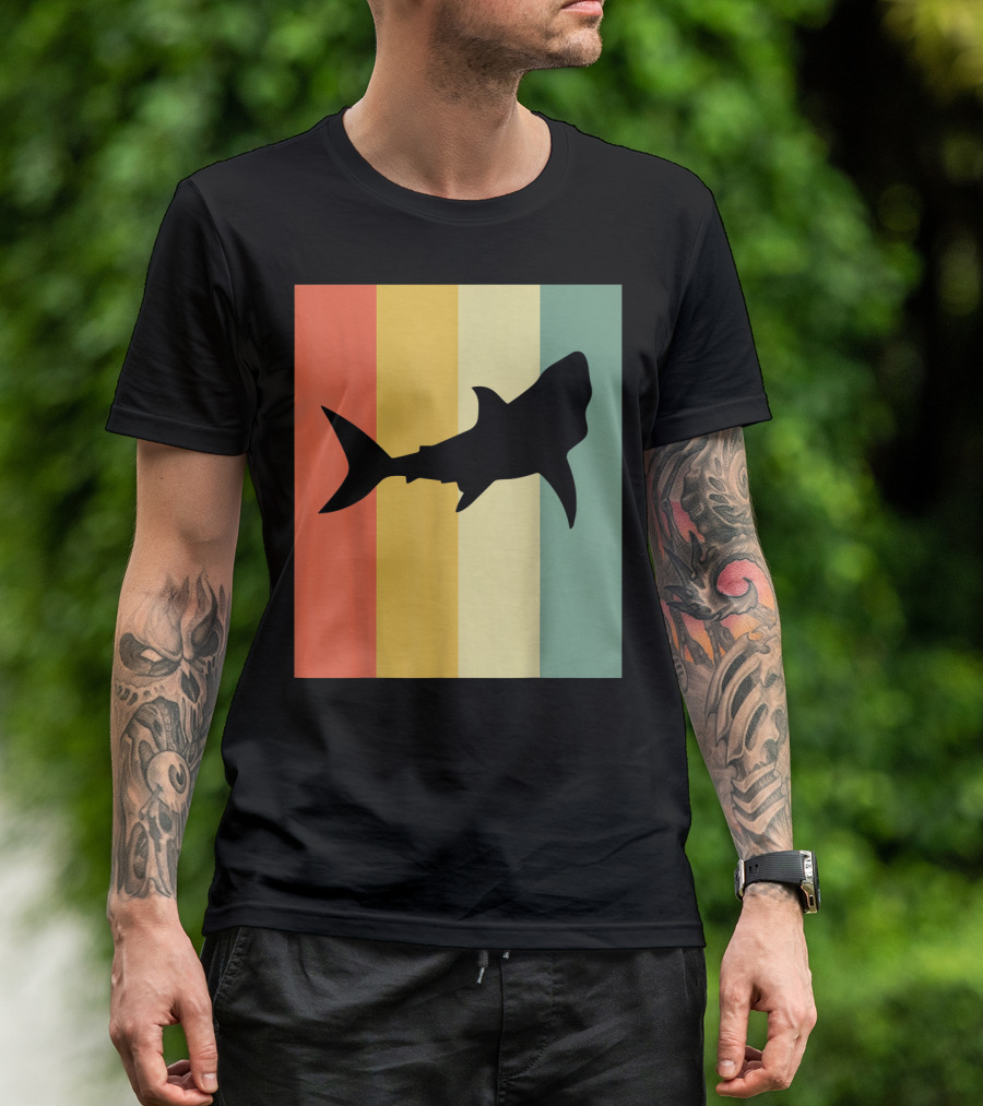 Shark Silhouette Retro Stripes T-Shirt