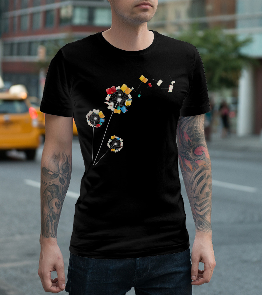 Bookworm Dandelion Blooms into Whimsical Floral Books T-Shirt